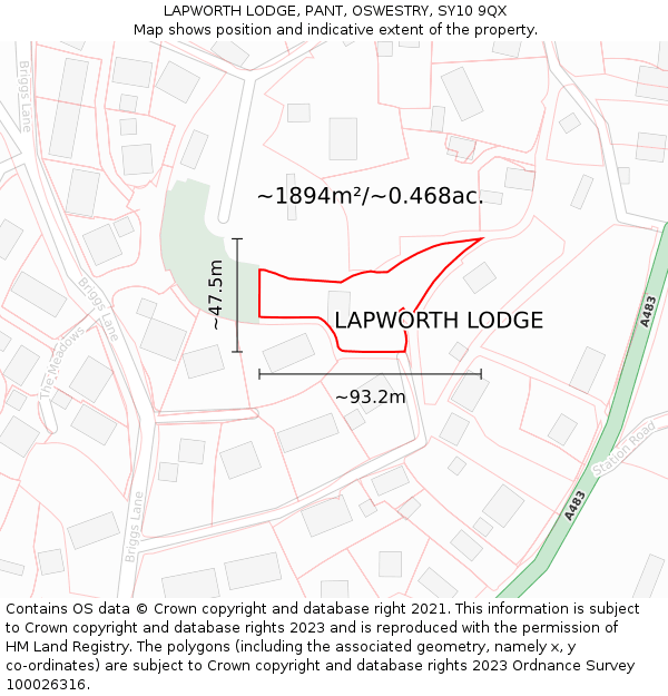 LAPWORTH LODGE, PANT, OSWESTRY, SY10 9QX: Plot and title map