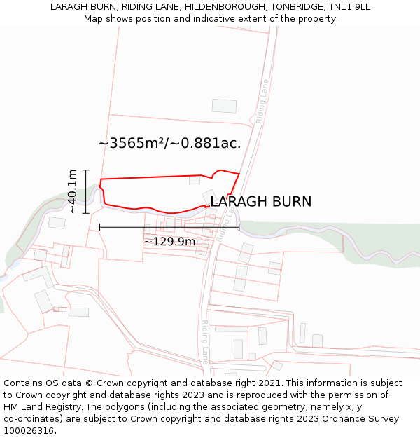 LARAGH BURN, RIDING LANE, HILDENBOROUGH, TONBRIDGE, TN11 9LL: Plot and title map