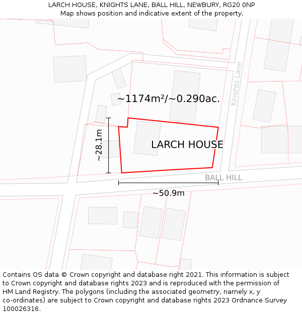 LARCH HOUSE, KNIGHTS LANE, BALL HILL, NEWBURY, RG20 0NP: Plot and title map