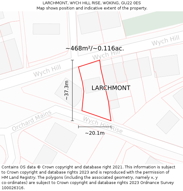 LARCHMONT, WYCH HILL RISE, WOKING, GU22 0ES: Plot and title map