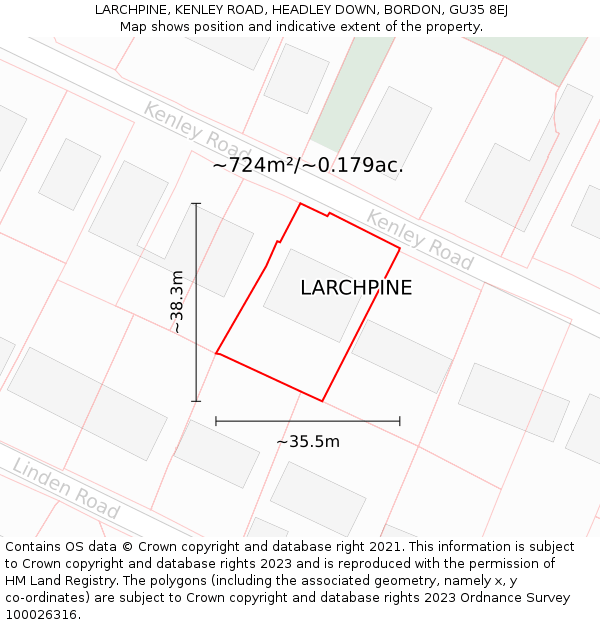 LARCHPINE, KENLEY ROAD, HEADLEY DOWN, BORDON, GU35 8EJ: Plot and title map