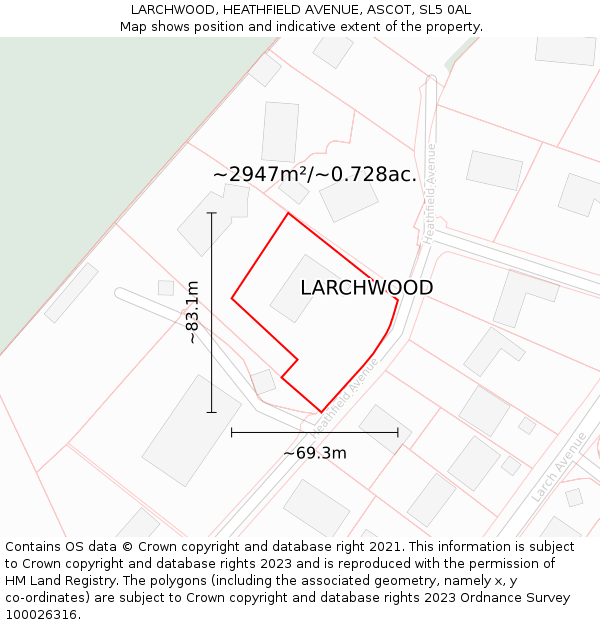 LARCHWOOD, HEATHFIELD AVENUE, ASCOT, SL5 0AL: Plot and title map