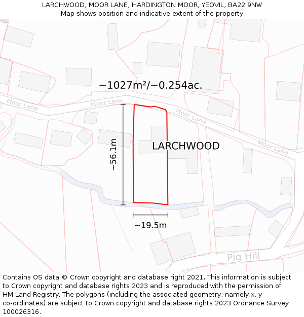 LARCHWOOD, MOOR LANE, HARDINGTON MOOR, YEOVIL, BA22 9NW: Plot and title map