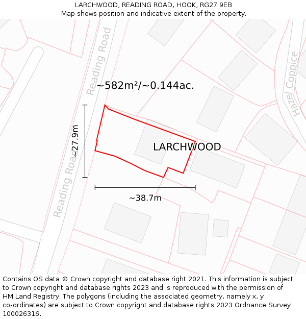 LARCHWOOD, READING ROAD, HOOK, RG27 9EB: Plot and title map