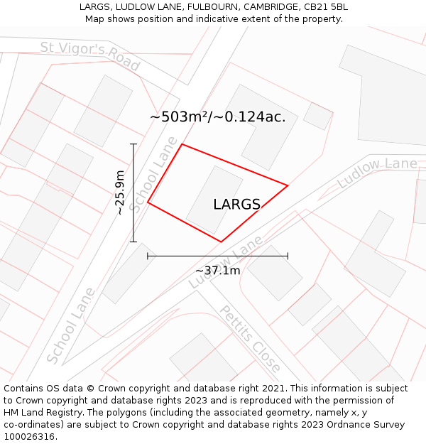 LARGS, LUDLOW LANE, FULBOURN, CAMBRIDGE, CB21 5BL: Plot and title map