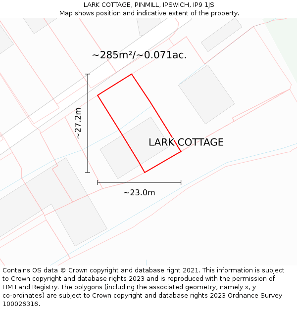 LARK COTTAGE, PINMILL, IPSWICH, IP9 1JS: Plot and title map