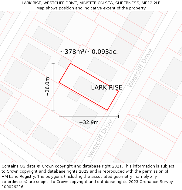 LARK RISE, WESTCLIFF DRIVE, MINSTER ON SEA, SHEERNESS, ME12 2LR: Plot and title map