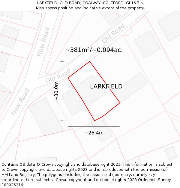 LARKFIELD, OLD ROAD, COALWAY, COLEFORD, GL16 7JN: Plot and title map