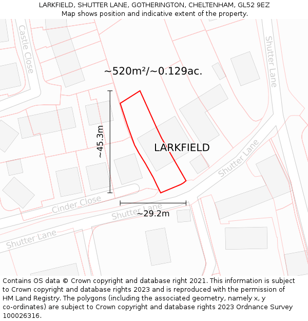 LARKFIELD, SHUTTER LANE, GOTHERINGTON, CHELTENHAM, GL52 9EZ: Plot and title map