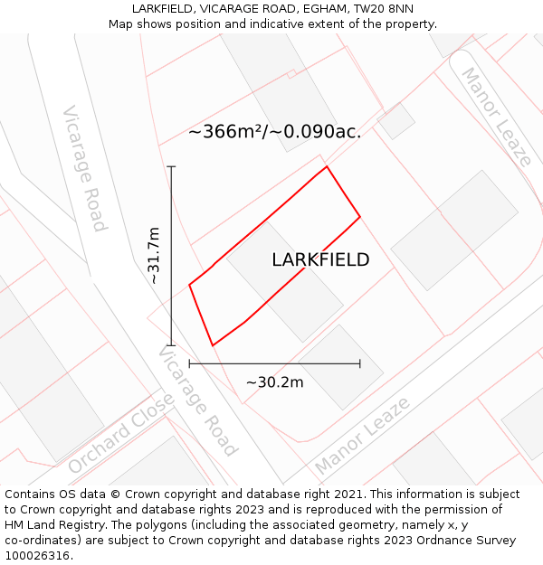 LARKFIELD, VICARAGE ROAD, EGHAM, TW20 8NN: Plot and title map