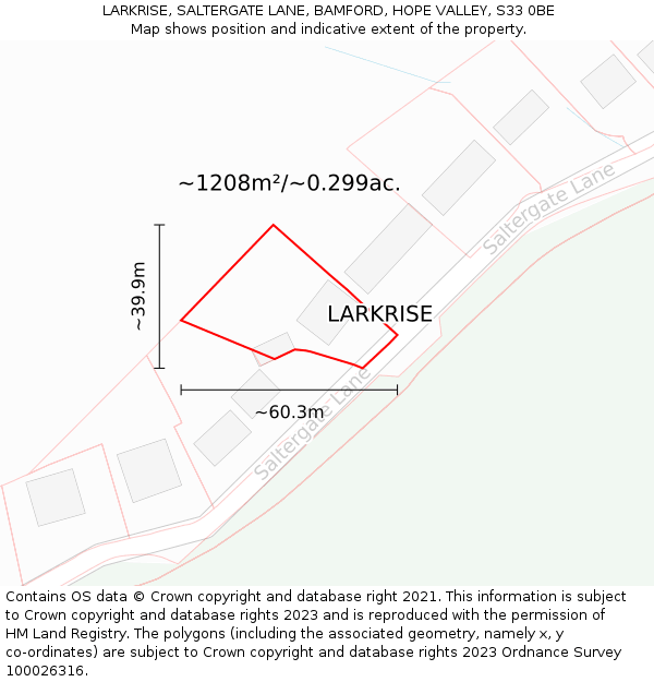 LARKRISE, SALTERGATE LANE, BAMFORD, HOPE VALLEY, S33 0BE: Plot and title map