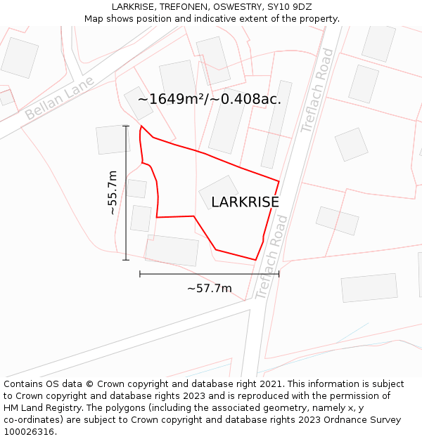 LARKRISE, TREFONEN, OSWESTRY, SY10 9DZ: Plot and title map