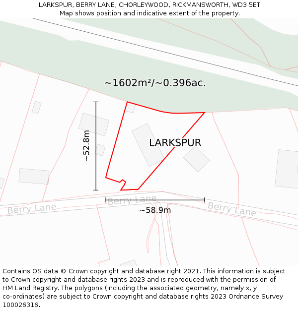 LARKSPUR, BERRY LANE, CHORLEYWOOD, RICKMANSWORTH, WD3 5ET: Plot and title map