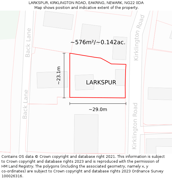 LARKSPUR, KIRKLINGTON ROAD, EAKRING, NEWARK, NG22 0DA: Plot and title map