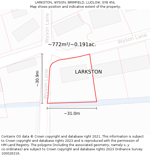 LARKSTON, WYSON, BRIMFIELD, LUDLOW, SY8 4NL: Plot and title map