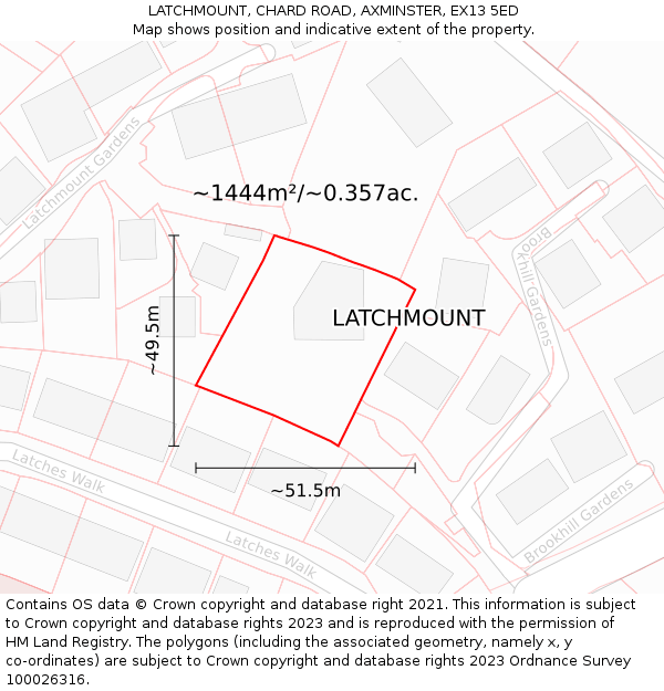 LATCHMOUNT, CHARD ROAD, AXMINSTER, EX13 5ED: Plot and title map