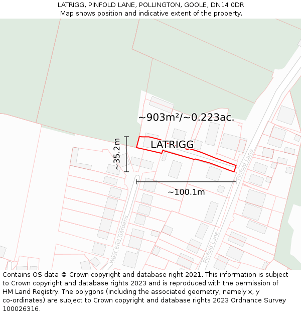 LATRIGG, PINFOLD LANE, POLLINGTON, GOOLE, DN14 0DR: Plot and title map