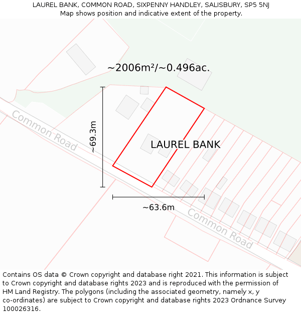 LAUREL BANK, COMMON ROAD, SIXPENNY HANDLEY, SALISBURY, SP5 5NJ: Plot and title map