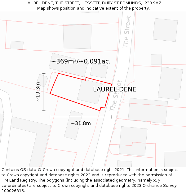 LAUREL DENE, THE STREET, HESSETT, BURY ST EDMUNDS, IP30 9AZ: Plot and title map