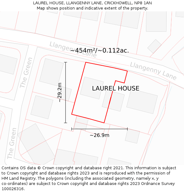 LAUREL HOUSE, LLANGENNY LANE, CRICKHOWELL, NP8 1AN: Plot and title map