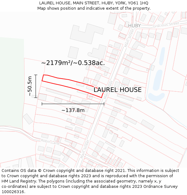 LAUREL HOUSE, MAIN STREET, HUBY, YORK, YO61 1HQ: Plot and title map