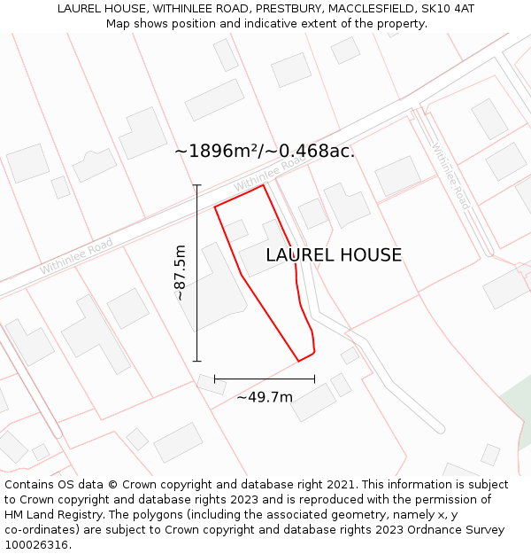 LAUREL HOUSE, WITHINLEE ROAD, PRESTBURY, MACCLESFIELD, SK10 4AT: Plot and title map