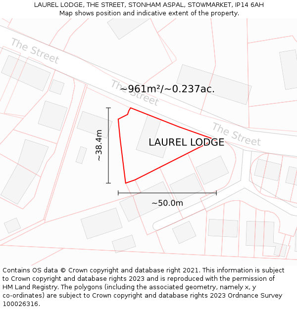 LAUREL LODGE, THE STREET, STONHAM ASPAL, STOWMARKET, IP14 6AH: Plot and title map