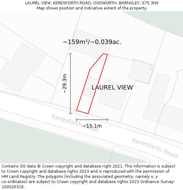 LAUREL VIEW, KERESFORTH ROAD, DODWORTH, BARNSLEY, S75 3NX: Plot and title map