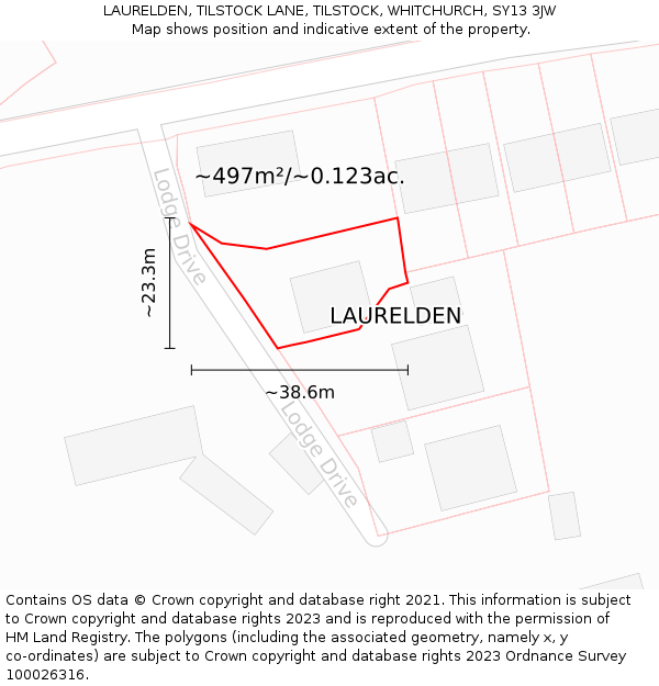 LAURELDEN, TILSTOCK LANE, TILSTOCK, WHITCHURCH, SY13 3JW: Plot and title map