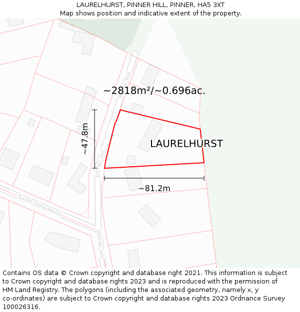 LAURELHURST, PINNER HILL, PINNER, HA5 3XT: Plot and title map