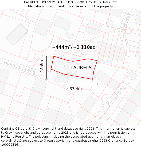LAURELS, HIGHVIEW LANE, RIDGEWOOD, UCKFIELD, TN22 5SY: Plot and title map
