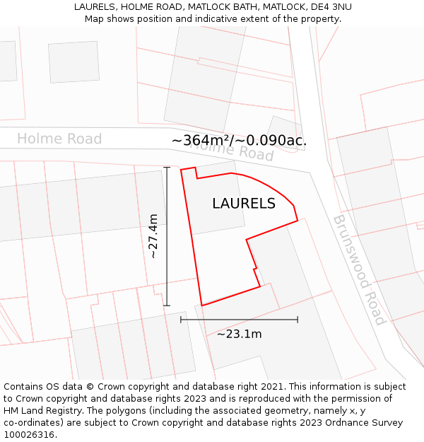 LAURELS, HOLME ROAD, MATLOCK BATH, MATLOCK, DE4 3NU: Plot and title map
