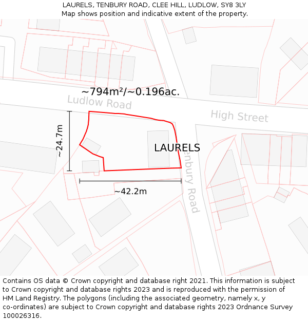 LAURELS, TENBURY ROAD, CLEE HILL, LUDLOW, SY8 3LY: Plot and title map