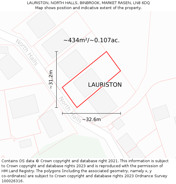 LAURISTON, NORTH HALLS, BINBROOK, MARKET RASEN, LN8 6DQ: Plot and title map