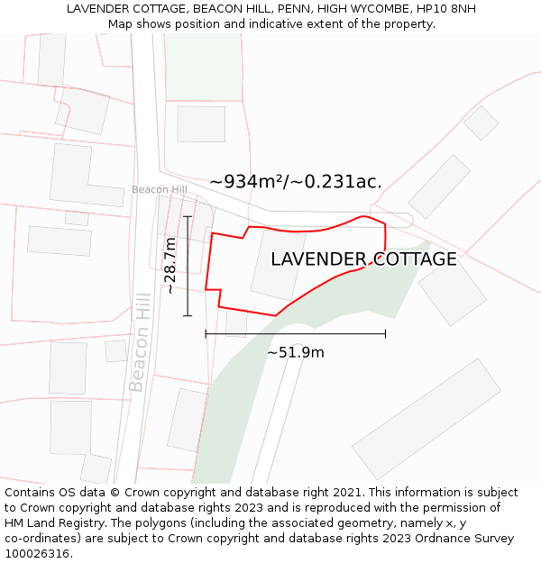LAVENDER COTTAGE, BEACON HILL, PENN, HIGH WYCOMBE, HP10 8NH: Plot and title map