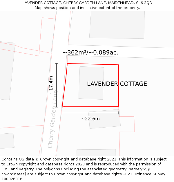 LAVENDER COTTAGE, CHERRY GARDEN LANE, MAIDENHEAD, SL6 3QD: Plot and title map