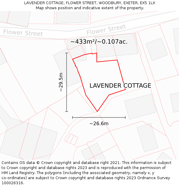 LAVENDER COTTAGE, FLOWER STREET, WOODBURY, EXETER, EX5 1LX: Plot and title map