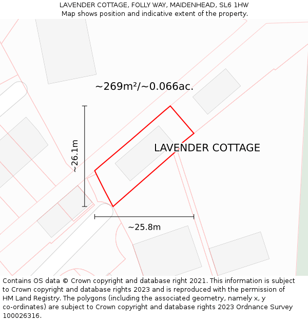 LAVENDER COTTAGE, FOLLY WAY, MAIDENHEAD, SL6 1HW: Plot and title map