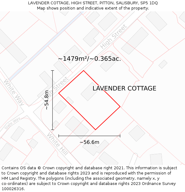 LAVENDER COTTAGE, HIGH STREET, PITTON, SALISBURY, SP5 1DQ: Plot and title map