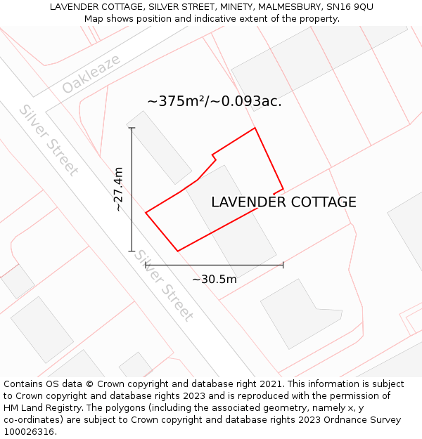 LAVENDER COTTAGE, SILVER STREET, MINETY, MALMESBURY, SN16 9QU: Plot and title map