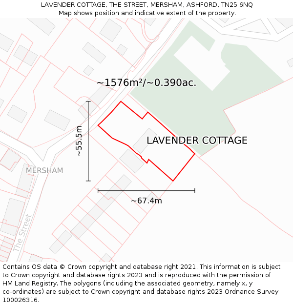 LAVENDER COTTAGE, THE STREET, MERSHAM, ASHFORD, TN25 6NQ: Plot and title map