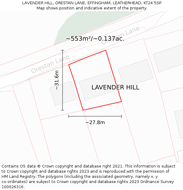 LAVENDER HILL, ORESTAN LANE, EFFINGHAM, LEATHERHEAD, KT24 5SP: Plot and title map