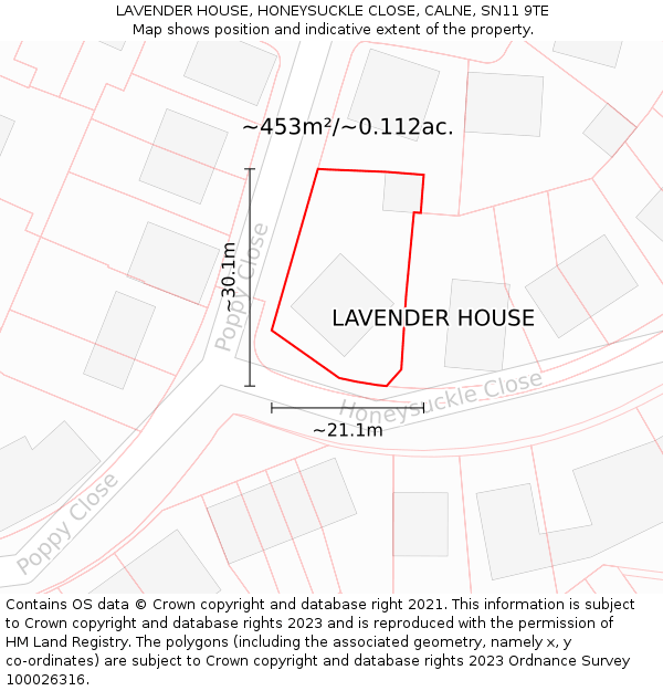 LAVENDER HOUSE, HONEYSUCKLE CLOSE, CALNE, SN11 9TE: Plot and title map