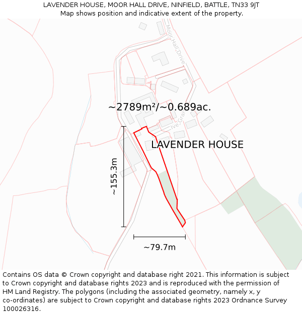 LAVENDER HOUSE, MOOR HALL DRIVE, NINFIELD, BATTLE, TN33 9JT: Plot and title map