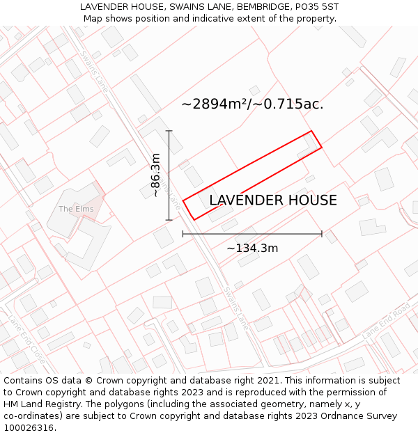 LAVENDER HOUSE, SWAINS LANE, BEMBRIDGE, PO35 5ST: Plot and title map