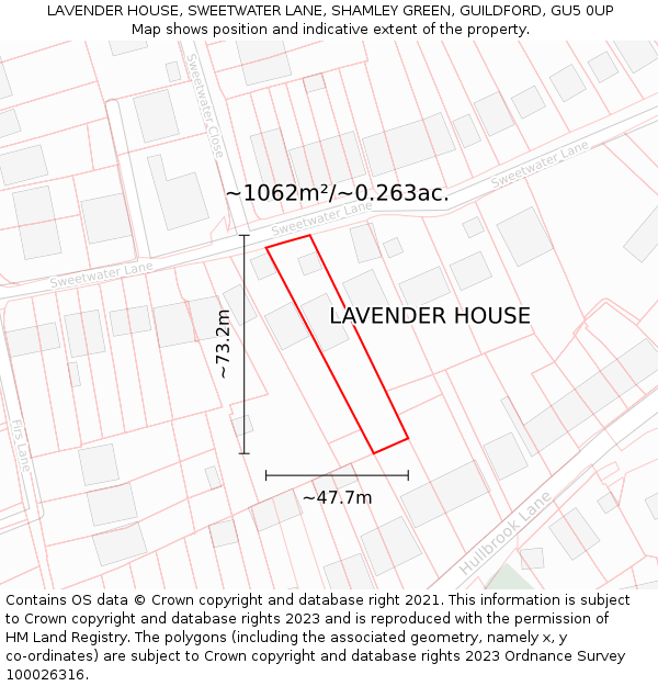 LAVENDER HOUSE, SWEETWATER LANE, SHAMLEY GREEN, GUILDFORD, GU5 0UP: Plot and title map