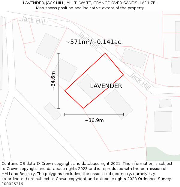 LAVENDER, JACK HILL, ALLITHWAITE, GRANGE-OVER-SANDS, LA11 7RL: Plot and title map