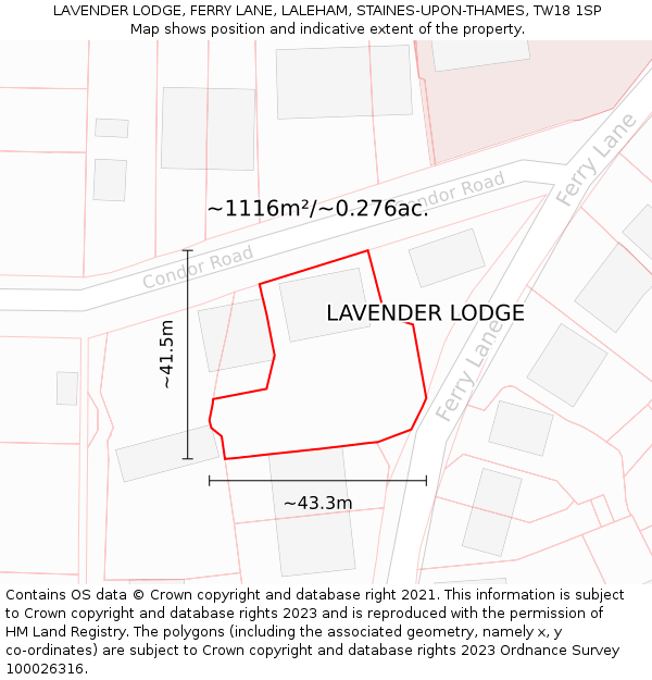 LAVENDER LODGE, FERRY LANE, LALEHAM, STAINES-UPON-THAMES, TW18 1SP: Plot and title map