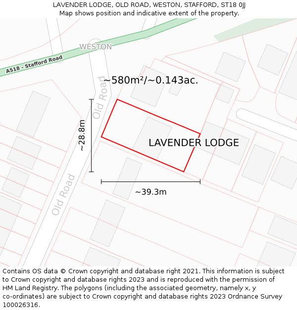 LAVENDER LODGE, OLD ROAD, WESTON, STAFFORD, ST18 0JJ: Plot and title map
