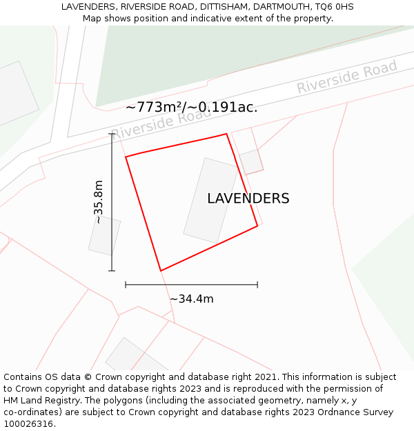 LAVENDERS, RIVERSIDE ROAD, DITTISHAM, DARTMOUTH, TQ6 0HS: Plot and title map
